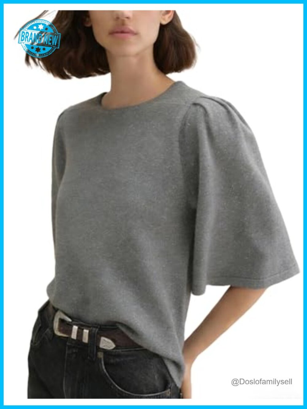 Flare Sleeve Sparkle Knit Sweater with Scallop Trim